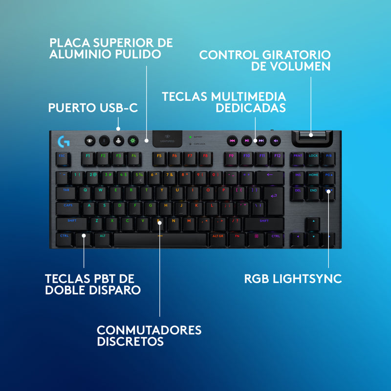 Teclado Gamer Mecánico Logitech G915 X Lightspeed Tkl, Blk
