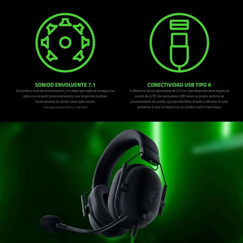 Audífonos Gamer Razer BlackShark V2 X USB Sonido 7.1 Micrófono con Cancelación de Ruido