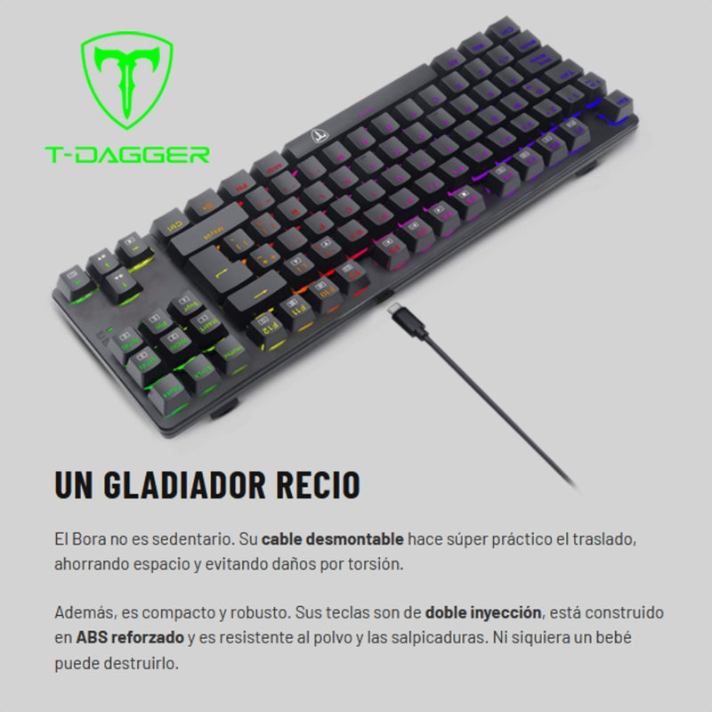 Teclado Gamer Mecanico T-dagger Bora Lite Rainbow con Switch Red, Blanco