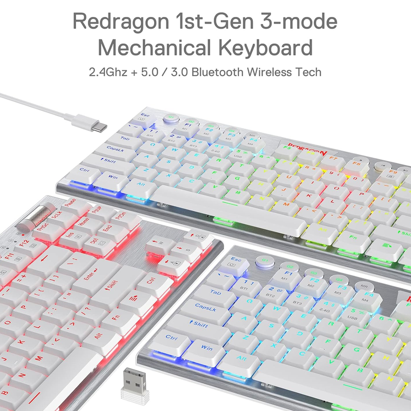 Teclado Gamer Inalámbrico Redragon K621w Rgb Horus Tkl, Red