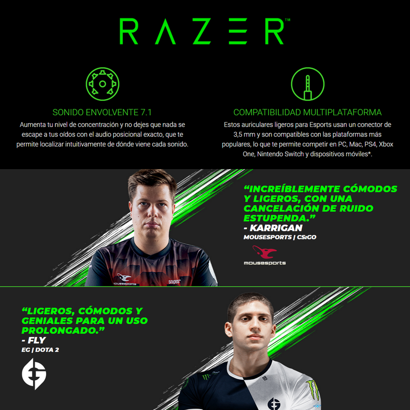 Razer Auriculares BlackShark V2 X Sonido 7.1 Mic HyperClear Cancelación Ruido PC Consolas Móvil - Total Black