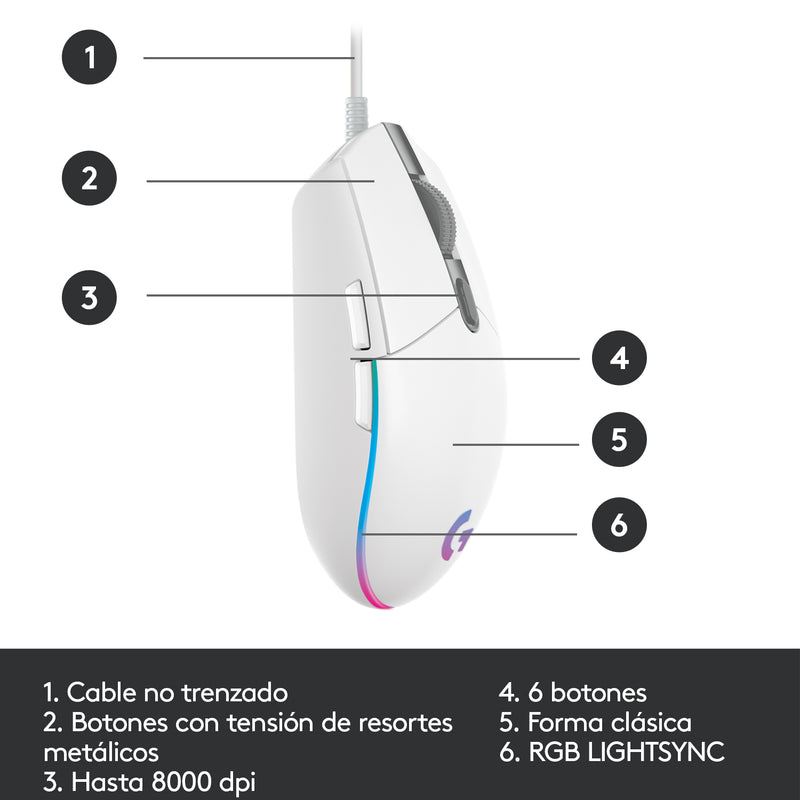 Mouse Gamer Logitech G203 Lightsync Rgb / 8000dpi - Blanco