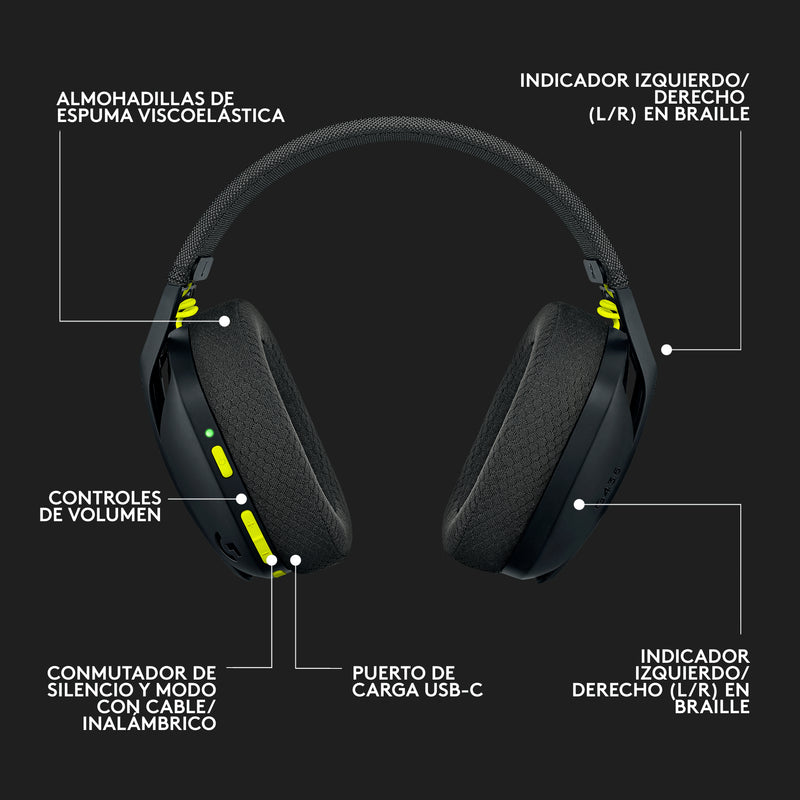 Diadema Gamer Inalámbrica + Bt, Logitech G435, Pc Ps4, Negra