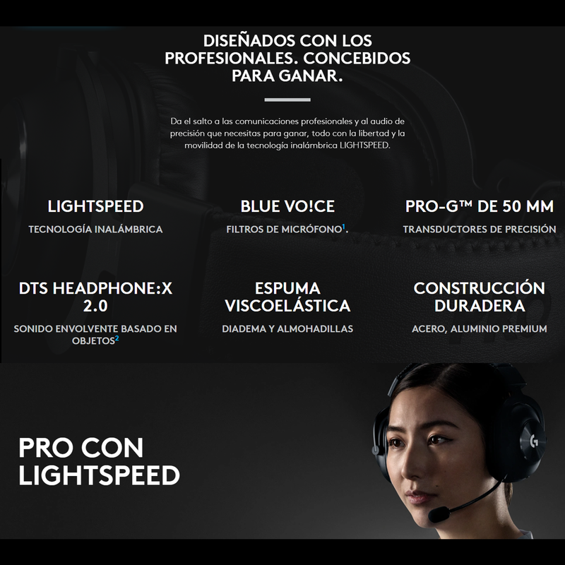 Diadema Gamer Profesional Logitech G Pro X Wireless 7.1 Dts
