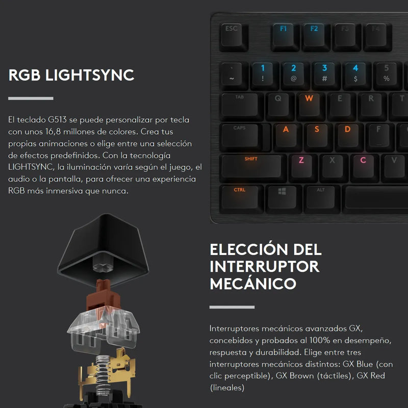 Combo Gamer Logitech Teclado Mecánico G513 + Mouse G502 Hero