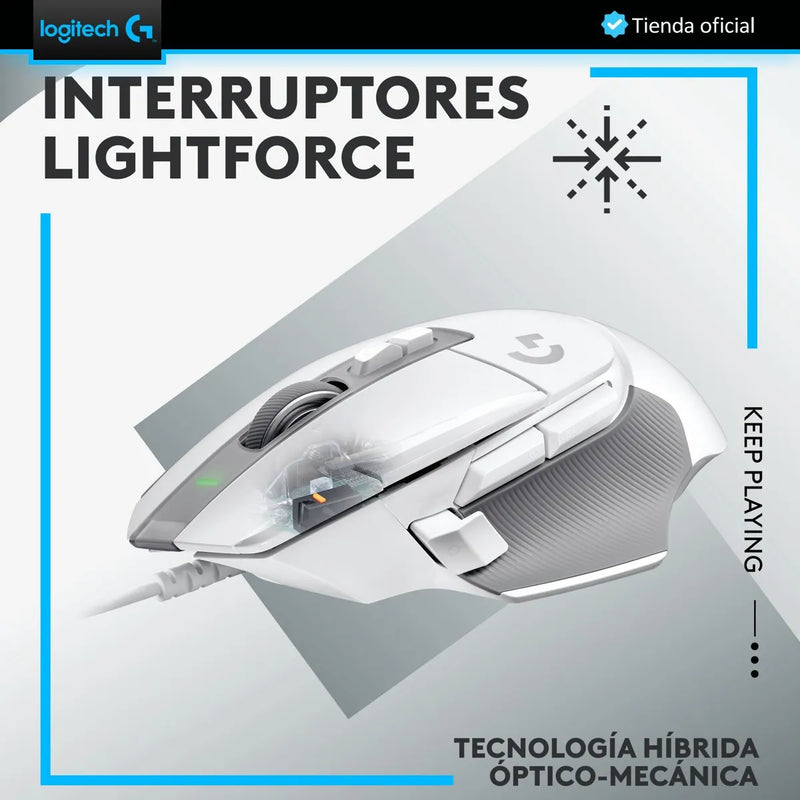 Logitech G502 X, Mouse Gamer Switch Lightforce, Hero 25k, Blanco