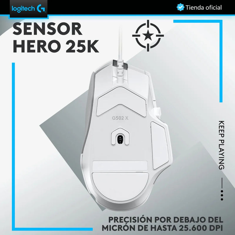 Logitech G502 X, Mouse Gamer Switch Lightforce, Hero 25k, Blanco