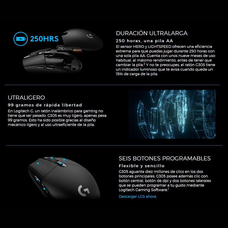 Logitech Diadema Gamer G435 Inalámbrica + Mouse Gamer G305 Azul