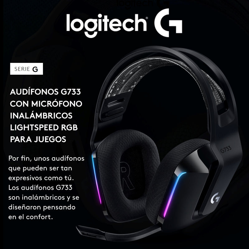 Diadema Gamer Inalámbrica Rgb Logitech G733 / 7.1 Dts, Negra