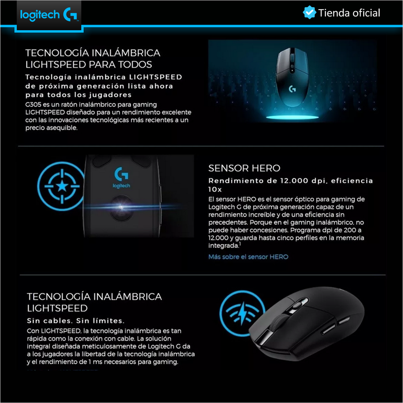 Logitech Diadema Gamer G435 Inalámbrica + Mouse Gamer G305 Negro