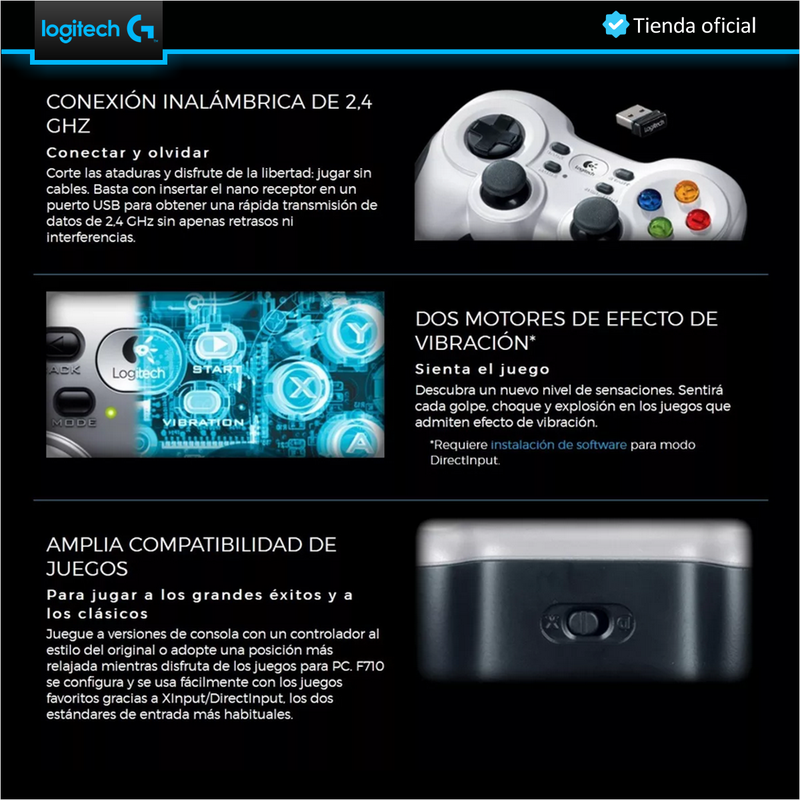 Control Gamepad Inalámbrico Logitech F710, Pc, Android Tv