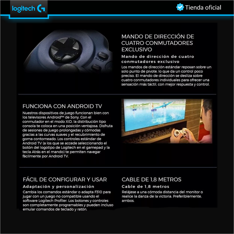 Gamepad USB Logitech F310 Programable para PC y Android TV