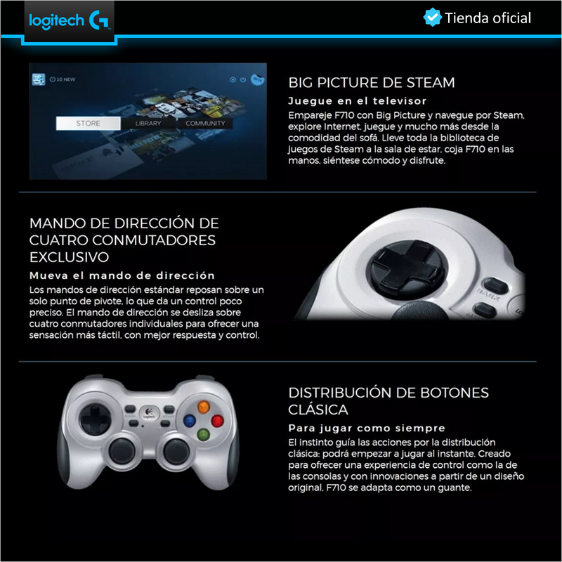 Control Gamepad Inalámbrico Logitech F710, Pc, Android Tv